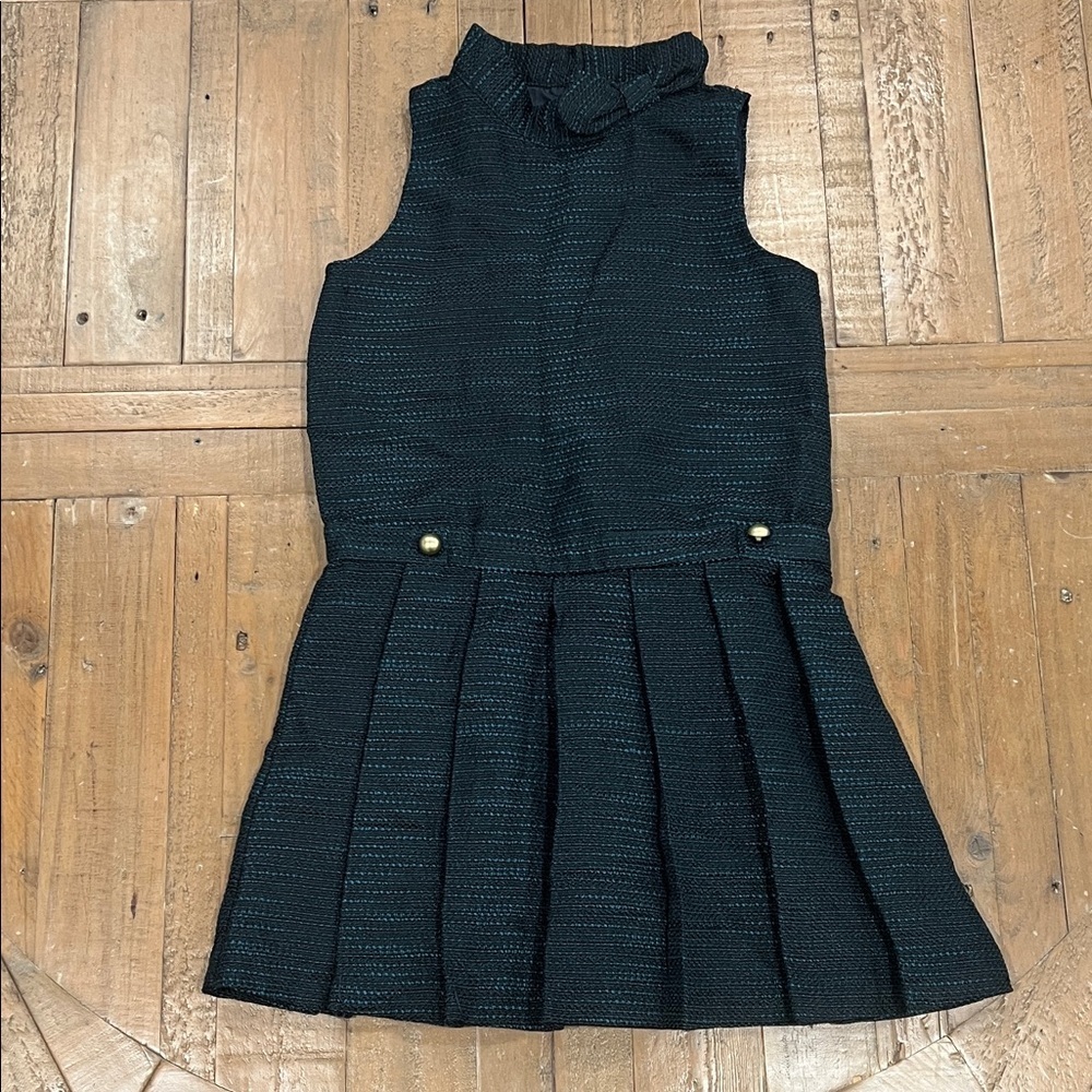 Janie and Jack navy Boucle pleated dress girls 8 tweed drop waist sleeveless